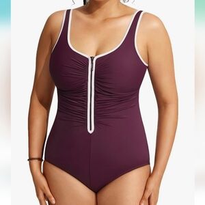 Delimira. Women's Purple Zip-Front Swimsuit. Size 16W. NWT.